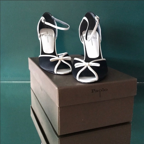 Paolo Satin black and white Bow heels - Picture 1 of 4